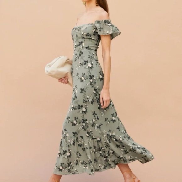 Reformation Butterfly Dress in Verde - Picture 3 of 9